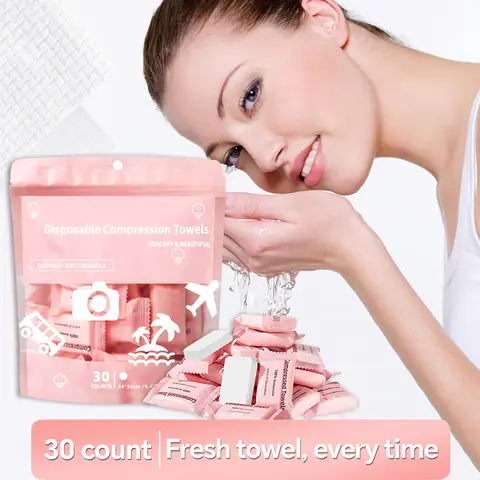 ICOTLE Compressed Towels Tablets Disposable Face Towels for Travel Camping Hiking 1 Pack 30 Count Size 9.4"x11.8" #Summervibesi#sohochic
