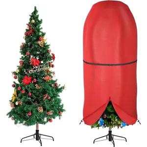 Christmas Tree Cover with Adjustable Straps, Upright Xmas Tree Storage Bag with Zipper & Drawstring for up to 9 Foot Artificial Tree Standing with Ornaments, Waterproof, Dustproof