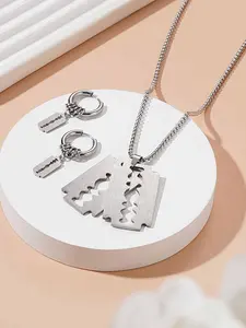 Stainless Steel Punk Hip Hop Blade Pendant Earrings Set, Trendy Couple Matching Accessories, Essential Fashion Jewelry for Stylish People