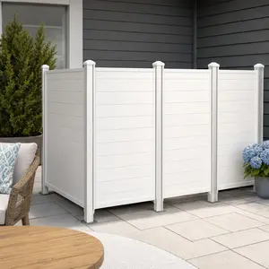 50" W x 49" H Outdoor Privacy Screen Fence Panels, All-Weather Vinyl Air Conditioner Enclosure, Trash Can Fence, Pool Equipment Cover, No-Dig Installation, White or Dark Grey, 4-Panel Set for Patio Yard Garden, DARK GREY/White Color Options
