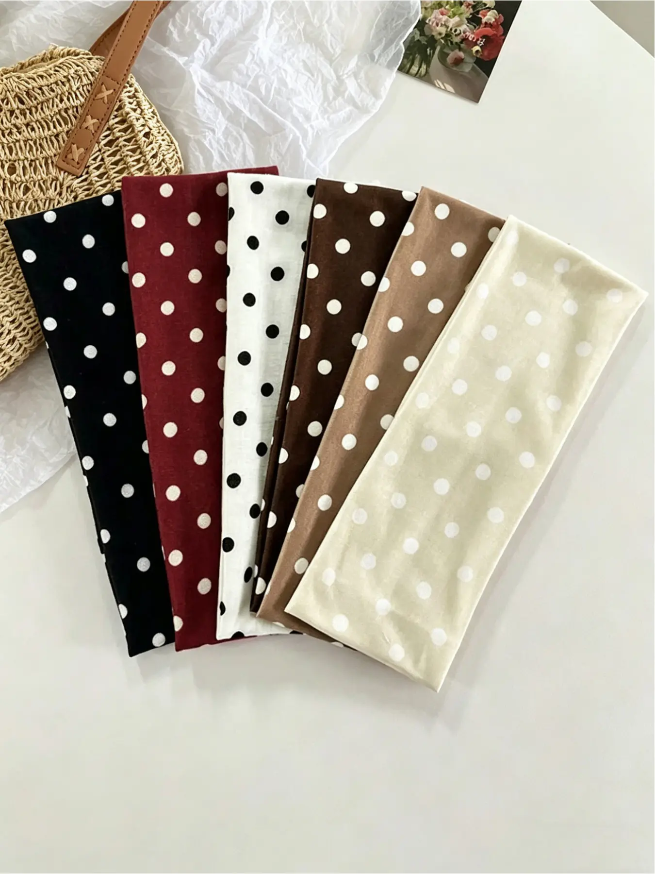 6 Pcs Polka Dot Hair Bands Set, Boho Style, High Elastic, Sweat-Wicking, Non-Slip, Ideal for Daily Use, Street Photography, Women's Fashion, Fashionable Hair Accessories, Boho Hair Accessories, Non Slip Hairbands