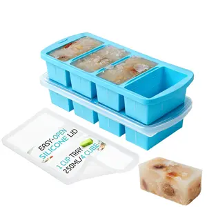 Silicone Freezer Tray with Lid, Large Ice Cube Trays, Silicone Food Mold, Storage Container for Soup, Sauce, Broth, Leftovers