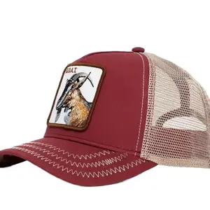 Vintage Embroidered Animal Patch Trucker Cap - Goat Design