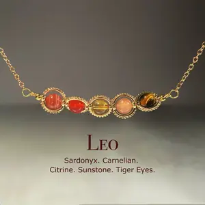 Handmade Leo Crystal Necklace, Zodiac Choker, Carnelian, Sunstone, Tiger Eye, Sardonyx, Citrine, Natural Astrology Sign Jewelry, Birthday