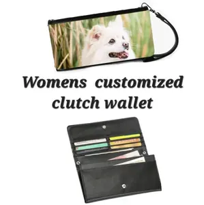 Womens photo custom wallet leather clutch purse with wrist strap