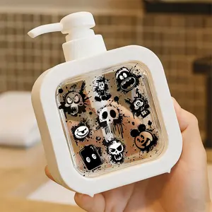 Moisturizing Hand Soap Pump Bottle, Grungy Cartoon Spooky Characters Design Soap Dispenser for Kitchen & Bathroom, Durable Plastic Soap Dispenser with Ink Splatters, Cute Creepy Art Style, Halloween Themed Everyday Use