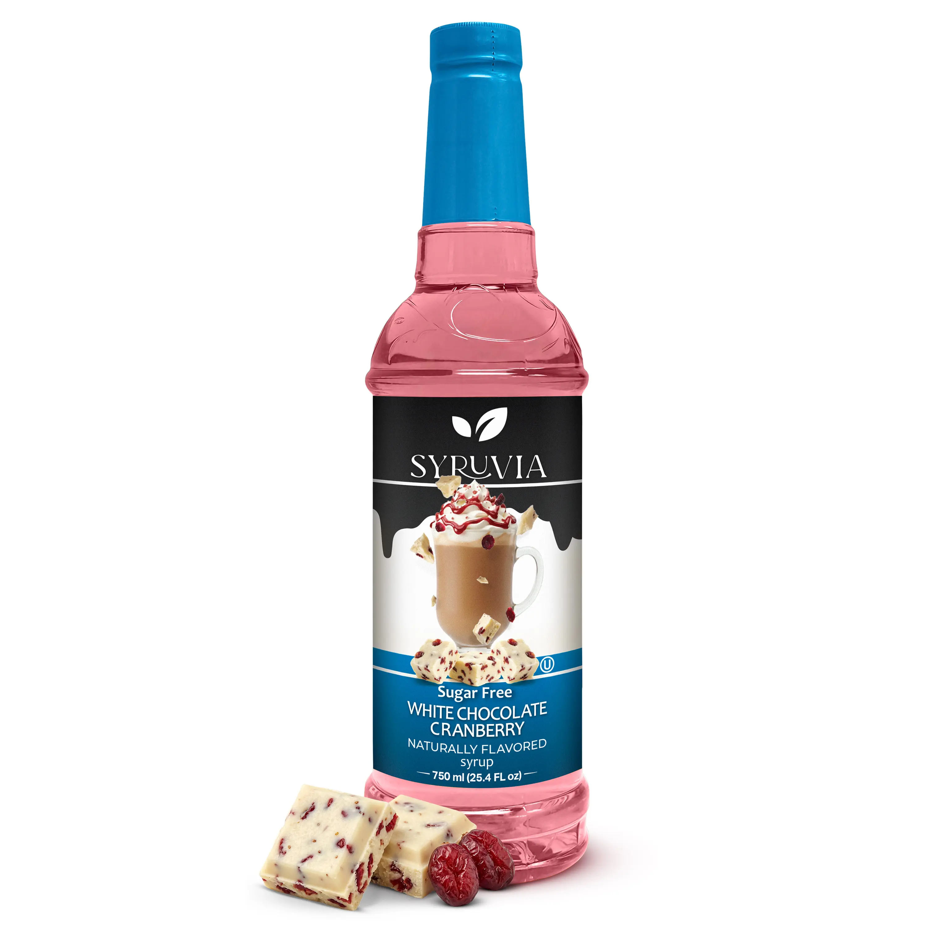 Syruvia Sugar Free Creamy White Chocolate Cranberry Coffee Syrup - Gluten Free, Natural Flavors, Plastic Bottle for US Restaurants, Lattes - 25.4 fl oz
