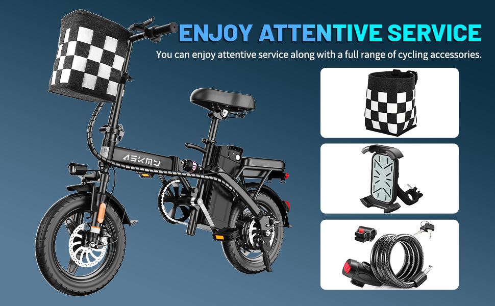 ASKMY E14 Compact Folding Electric Bike, 1000W Powerful Motor, 45 Mile Long Range | 14" Tubeless Fat Tires, Dual Disc Braking System | UL Certified Battery, Lightweight Urban Commuter E-Bike