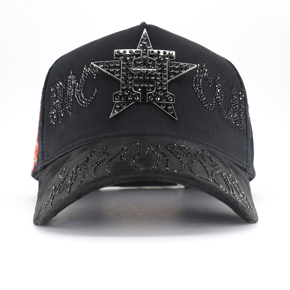 Flaming Skeleton Rhinestone Streetwear Snapback Hat - Black Embroidered Hip Hop Baseball Cap, Unisex Adjustable Urban Street Style Headwear