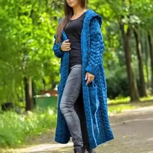 Women'sCardiganBraidedLazyWindHoodedLongCardiganSweaterKnitwearCottonFabricSleeve Womenswear Tops