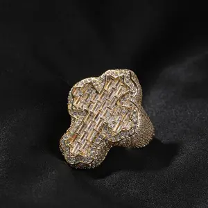 [ICE HUE]18K Gold Vacuum Plated Copper with 5A+ Sri Lanka Zircon Big Cross Ring Miami Italy Mexico & Micro Inspired for Women & Men Luxury Jewelry,Daily Wear,Casual Fashion,Gift Idea,Chicano,Classic,Hip Hop,Simple,Sporty Style