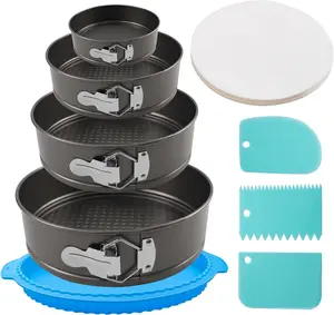 4, 7, 9, 10 Inches Springform Cake Pan Set, Spring Form Pans for Cheesecake, Nonstick Round Baking Pan Set with Silicone Protector, Parchment Paper, Icing Scrapers