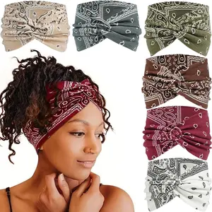 Women's 6 Pcs Paisley Print Headbands, Boho Style, Fashion Sporty Criss Cross Sweat Absorbing Headbands for Running, Yoga, Fitness