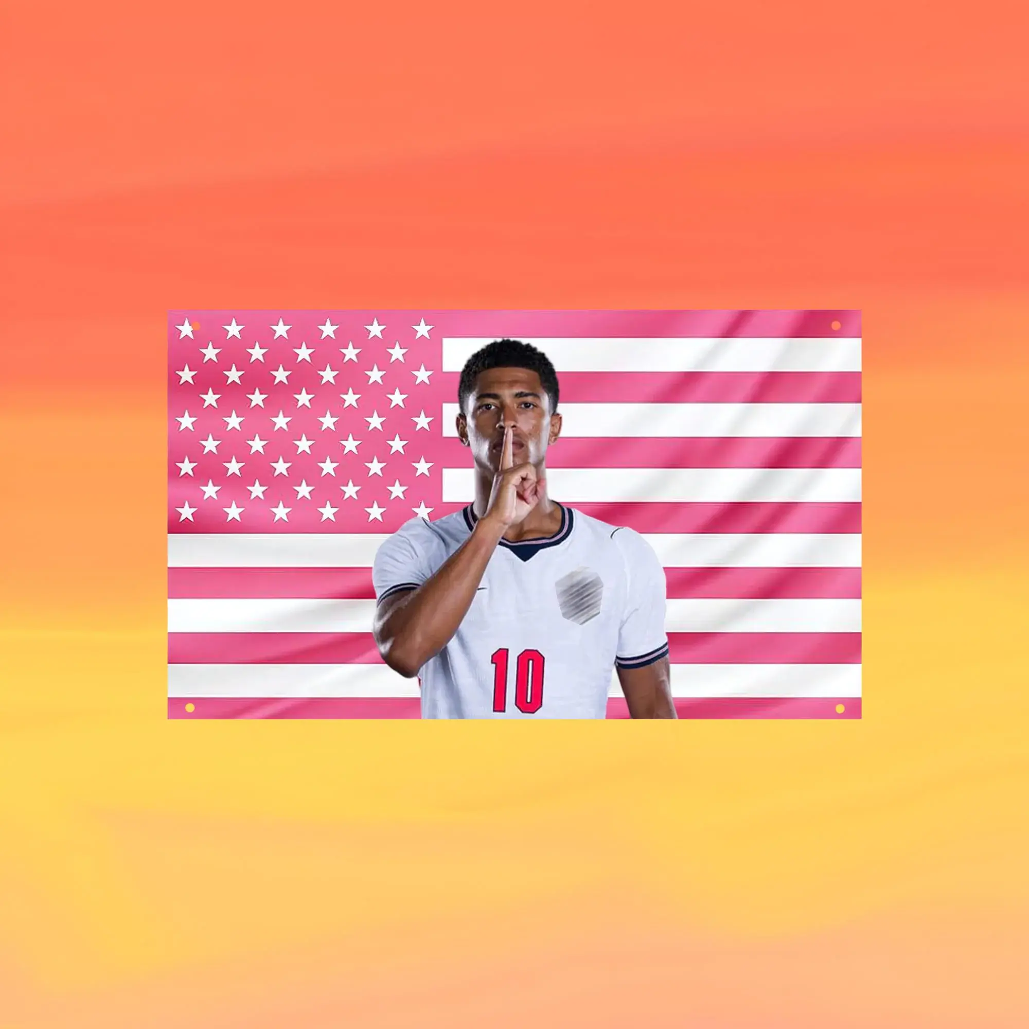 Jude Bellingham American Flag Tapestry Pink USA Wall Banner, Soccer Fan Room Decor, Football Player Inspired Bedroom Hanging, Aesthetic Sports Wall Art