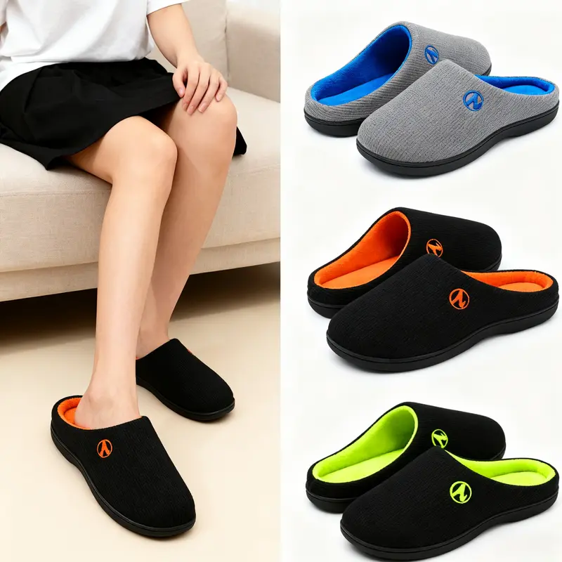 Unisex Gray & Blue Two-Tone Memory Foam Slippers with Durable Rubber Sole for Indoor & Outdoor Use Stylish Walking Footwear Comfortable House Slippers for Men & Women - Dance