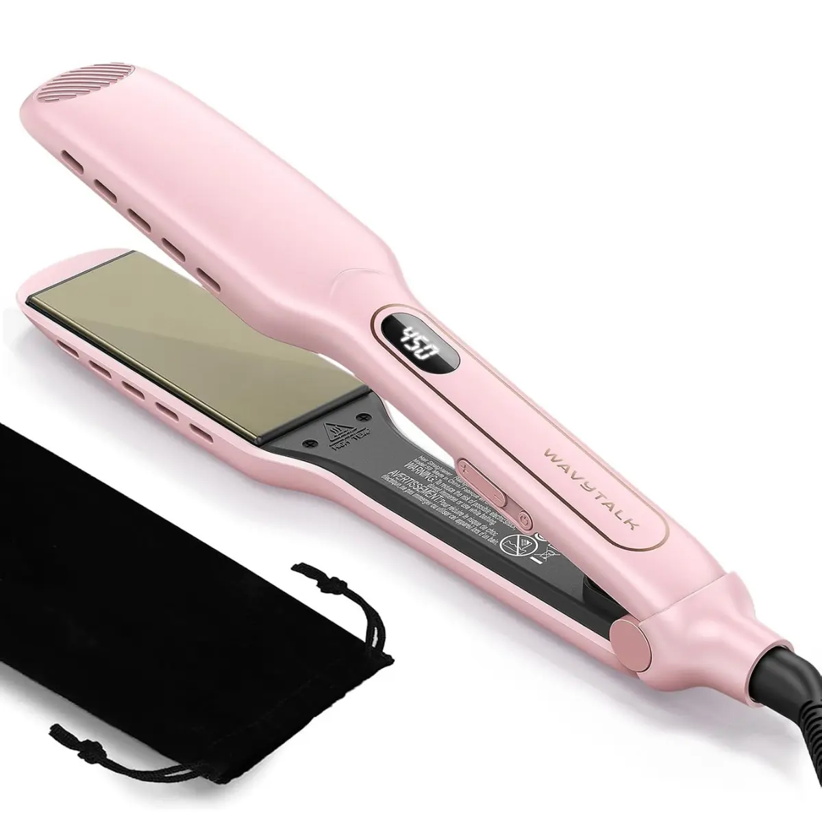 Wavytalk 1.75" Wide Vent Flat Iron, Wet to Straight Hair Straightener for Damp or Dry Hair, Dual Voltage, 20% Faster Styling, Pink, Leaves Silky Smooth Finish