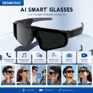Senbono Smart Glasses for Men, Sport Ai Camera, 8mp for Cycling, Dual-Mic Noise Cancelling, 4GB RAM, Ai Glasses with Eis+gyro Stabilization