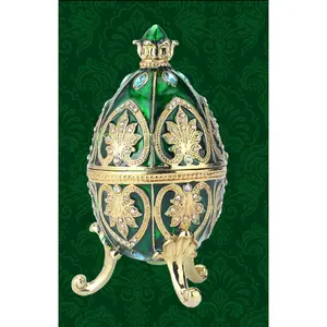 Lace Collection Emerald Green Egg with Austrian Crystals & Gold Gilding 4.25 Inch Art Toy Organizer Box for Jewelry & Decor