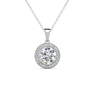 Blake 18k White Gold Plated Halo Pendant Necklace with Simulated Diamond Crystals