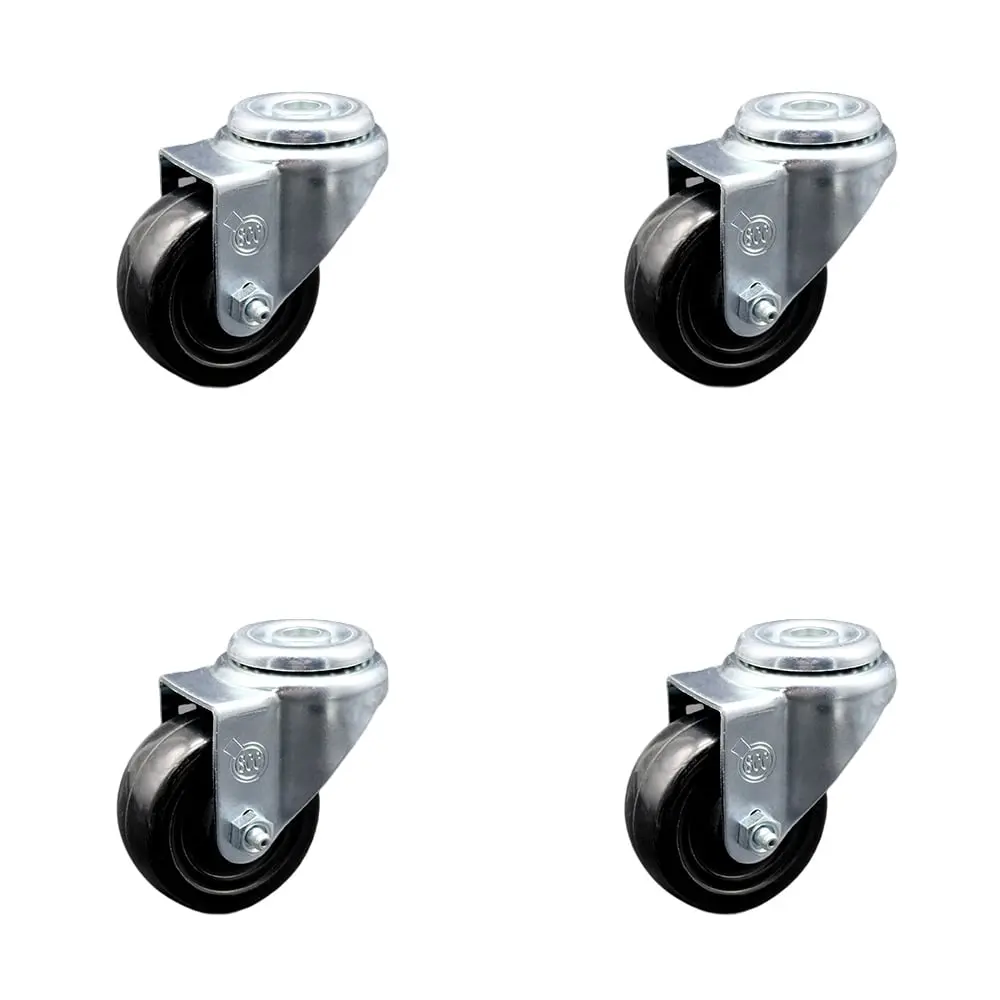212 MAIN Series 20 Ball Bearings Swivel Service Caster SCC-BH20S3514-HRS-4 - 3.5x1.25 in. Black Hard Rubber Bolt Hole Furniture Moving Wheel, 1140 lbs Higher Load Capacities for Material Handling Equipment, Set of 4