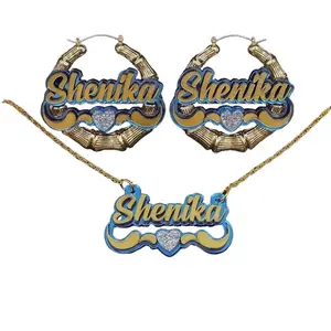 Personalized Custom Gold Heart & Swirl Name Necklace and Earrings Set – Custom Jewelry Gift for Women, Girls, Birthdays, Holidays, Fashion Accessory