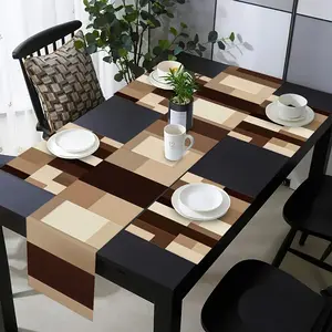 2D flat printing, 1 piece/2 pieces/4 pieces/6 pieces/8 pieces/5 pieces/7 pieces set, abstract geometric design table flag and placemat set, suitable for decorating dining tables, family gatherings, indoor and outdoor daily kitchen decoration
