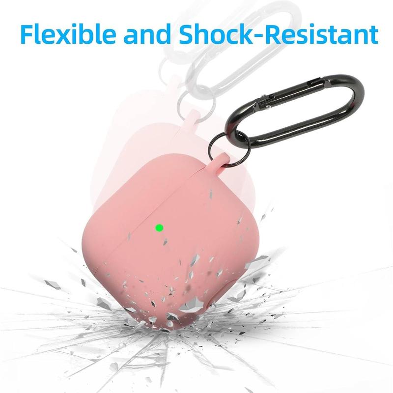 Compatible with AirPods 4 Case , Premium Soft Silicone Protective Case Cover for Apple AirPods 4th Generation with Cleaner Kit, Carabiner and Keychain Accessories for Women Girls (Pink)