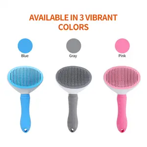 Cat Grooming Brush for Shedding One-Click Deshedding Tool for Long & Short-Haired Cats Dogs Kittens & Rabbits Effective Loose Fur Removal & Gentle Massage Ideal for Indoor Use in Blue Gray Pink Versatile Pet Self-Cleaning Hair Dematting Brush