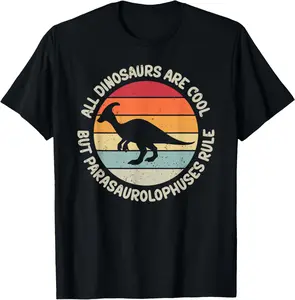 Parasaurolophuses Dinosaurs Parasaurolophus T-Shirt Top Casual Black Menswear Tshirt Streetwear Cotton Fabric Stylish Tropical Crewneck Graphic