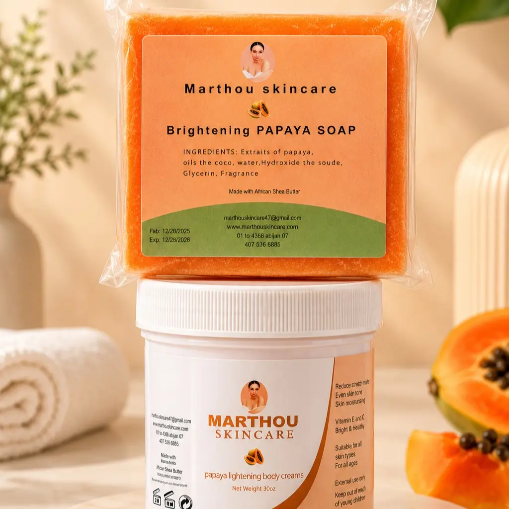 Marthou Skincare Bundle - Papaya Mini Set 4oz Cream & Brightening Papaya Soap