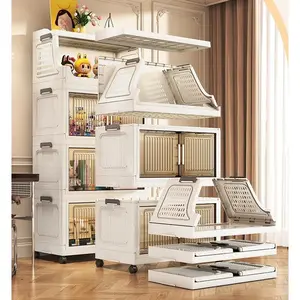 Stackable Storage Bins with Lid,4-Tier Large Foldable Plastic Drawer Storage with Wheels,Closet Organizers and Storage for Living Room, Office, Dorm