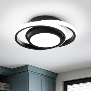 Small Modern LED Ceiling Light,2 Rings Creative Design Ceiling Lamp Black Indoor Hallway Light Fixtures for Living Room Bedroom Kitchen Office Adjustable Lighting Ambient Decoration Lamp