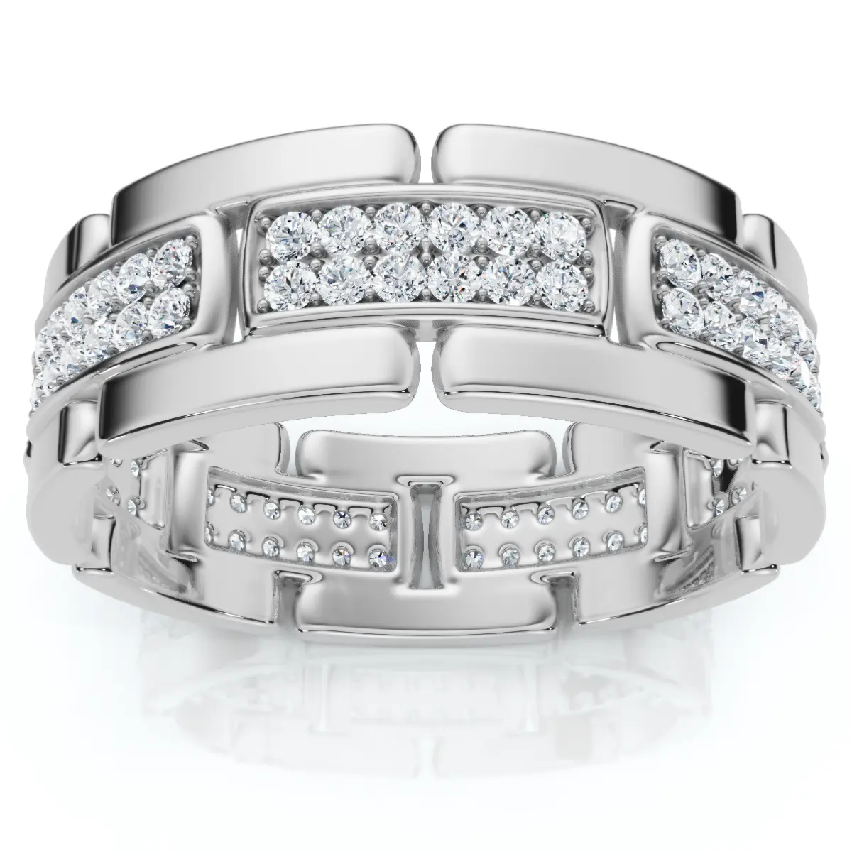 .85Ct TW Round Diamond Mens Link 8mm Wedding Band Gold Polished Ring Lab Grown