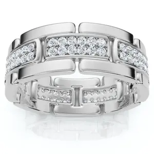 .85Ct TW Round Diamond Mens Link 8mm Wedding Band Gold Polished Ring Lab Grown