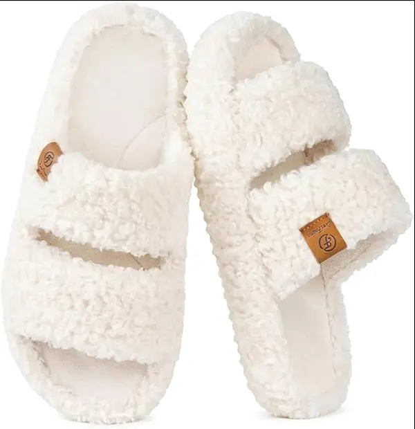 Womens Fuzzy Open-toe Slippers Soft Comfy Memory Foam Indoor House Shoes