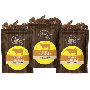 3 Pack - Honey Teriyaki Flavored Beef Jerky - Made with Brisket, All-Natural Jerky w No Added Preservatives, Made in the USA - 7.5 oz.