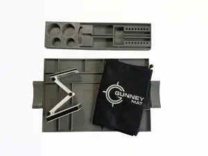 GunneyMat Elite Set Gray Cleaning Mat with Patent-Pending Barrel Holders, Gunney Tray, Light and Bag