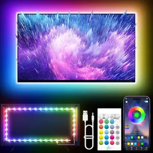 RGB LED TV Backlight Strip Lights, 16.4ft USB-Powered for 45-75 Inch TVs, Bluetooth APP & Remote Control, Music Sync, for Bedroom Gaming Home Décor