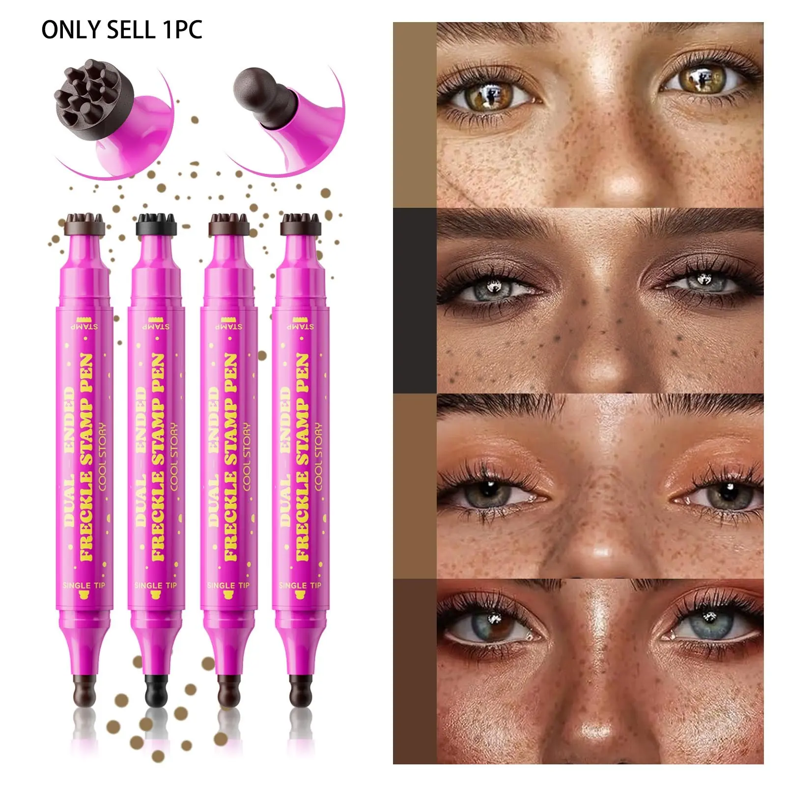 Natural Freckle 3-In-1 Dual Tip Stamp Pen, Daily, Dual Tip Design, Quick-Dry Waterproof, Easily Blendable, 4 Colors, Easy to Apply, Long-Lasting Gentle Formula, Gentle Ingredients, Makeup Accessory