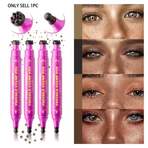 Natural Freckle Pumpkin Head 3-In-1 Dual Tip Stamp Pen, Quick Dry Waterproof, 4 Colors, Easy to Apply, Long-Lasting, Gentle Formula, Makeup