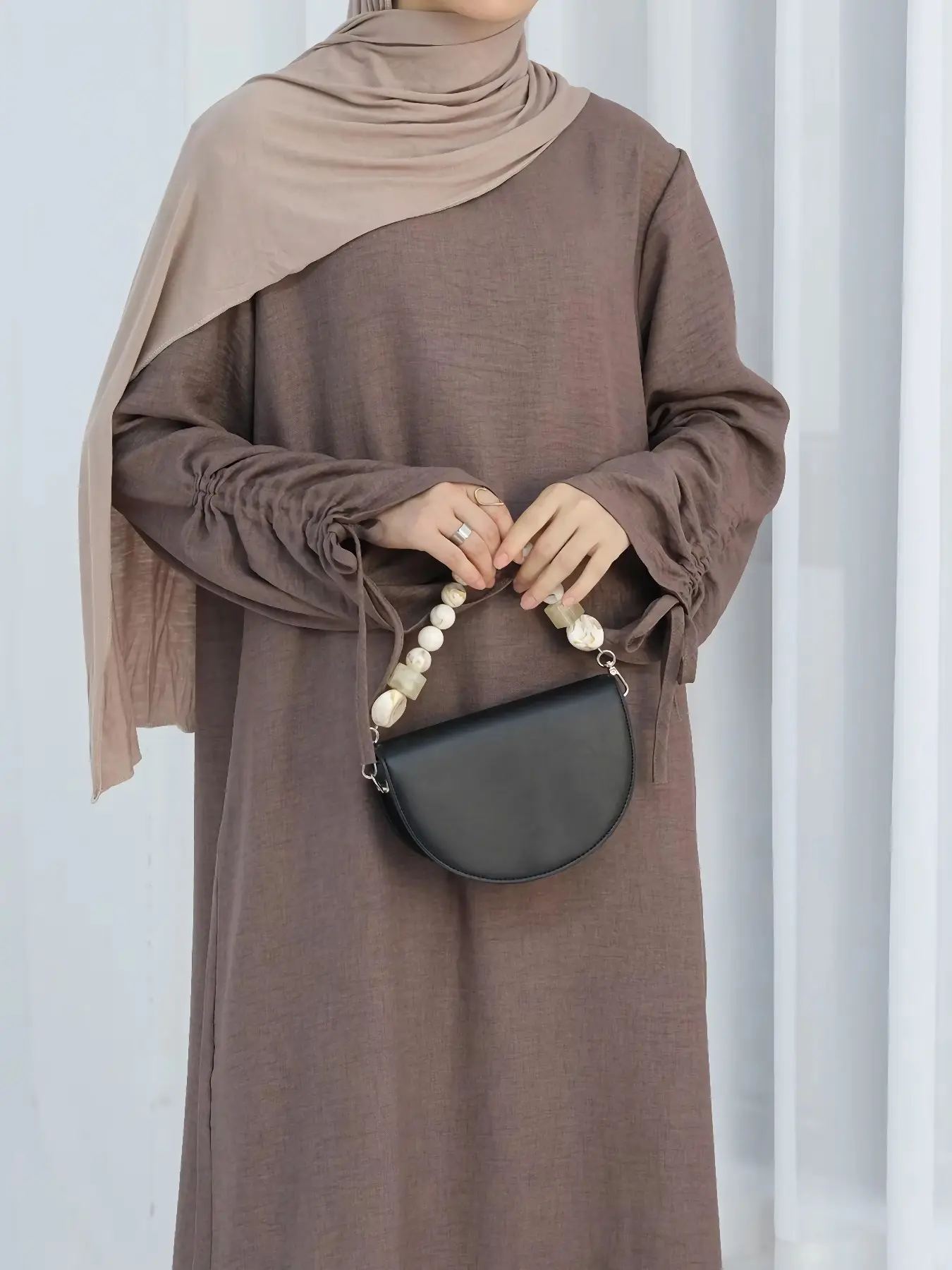 Women's Solid Color Tie Cuff Abaya, Elegant Long Sleeve Loose Abaya for Daily Wear, Women's Islamic Clothing for Spring & Fall, Islamic Modesty Clothes, Modest Muslim Outfits
