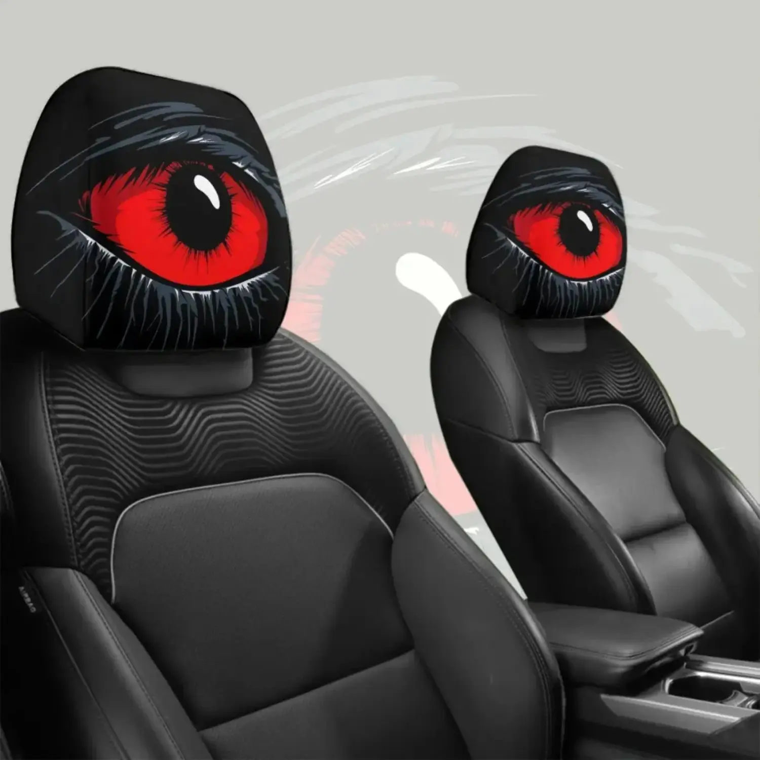 2PCS Funny Slanted Eyes Car Headrest Covers, Cartoon Face Elastic Protector for Halloween Christmas, Holiday Auto Decor, Car Accessories, Accessories For Car