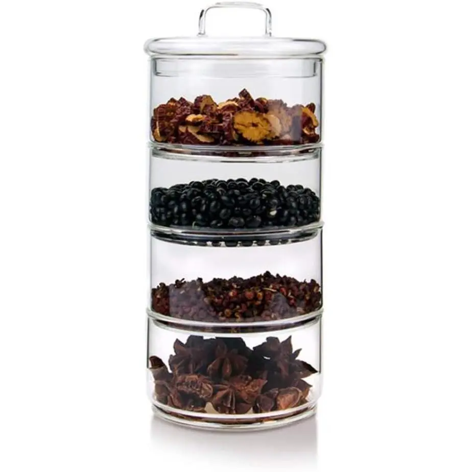 Glass Canister Set, 4-Tier Stackable Food Storage Containers with Lids, Kitchen Pantry Organiser for Sweets & Spices