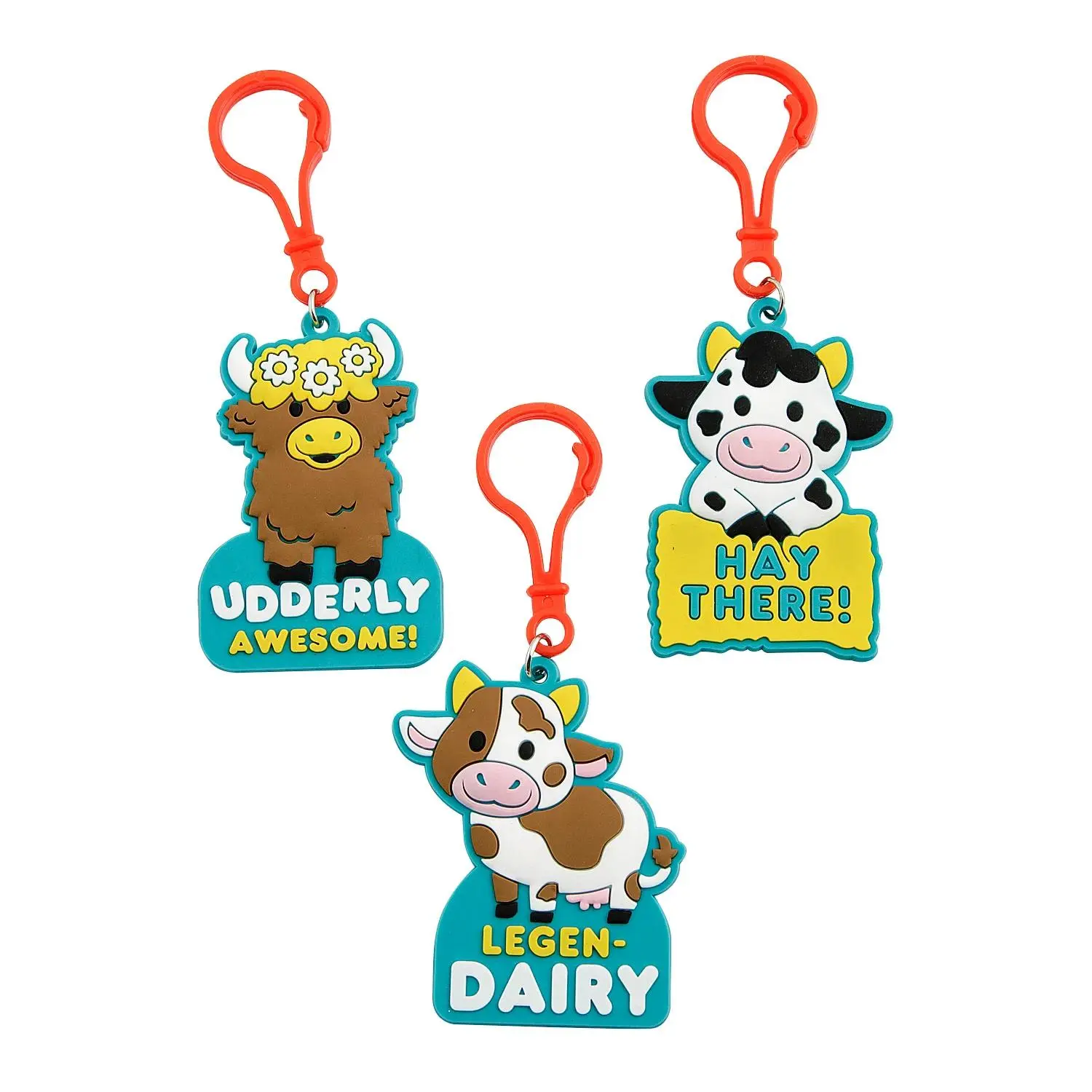 2" x 2 3/4" Cow Characters Rubber Backpack Clips - 12 Pc.