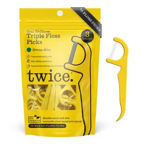 Twice Floss Picks with 3-Strands – Wax-Coated Floss & Toothpick, Strong Mint