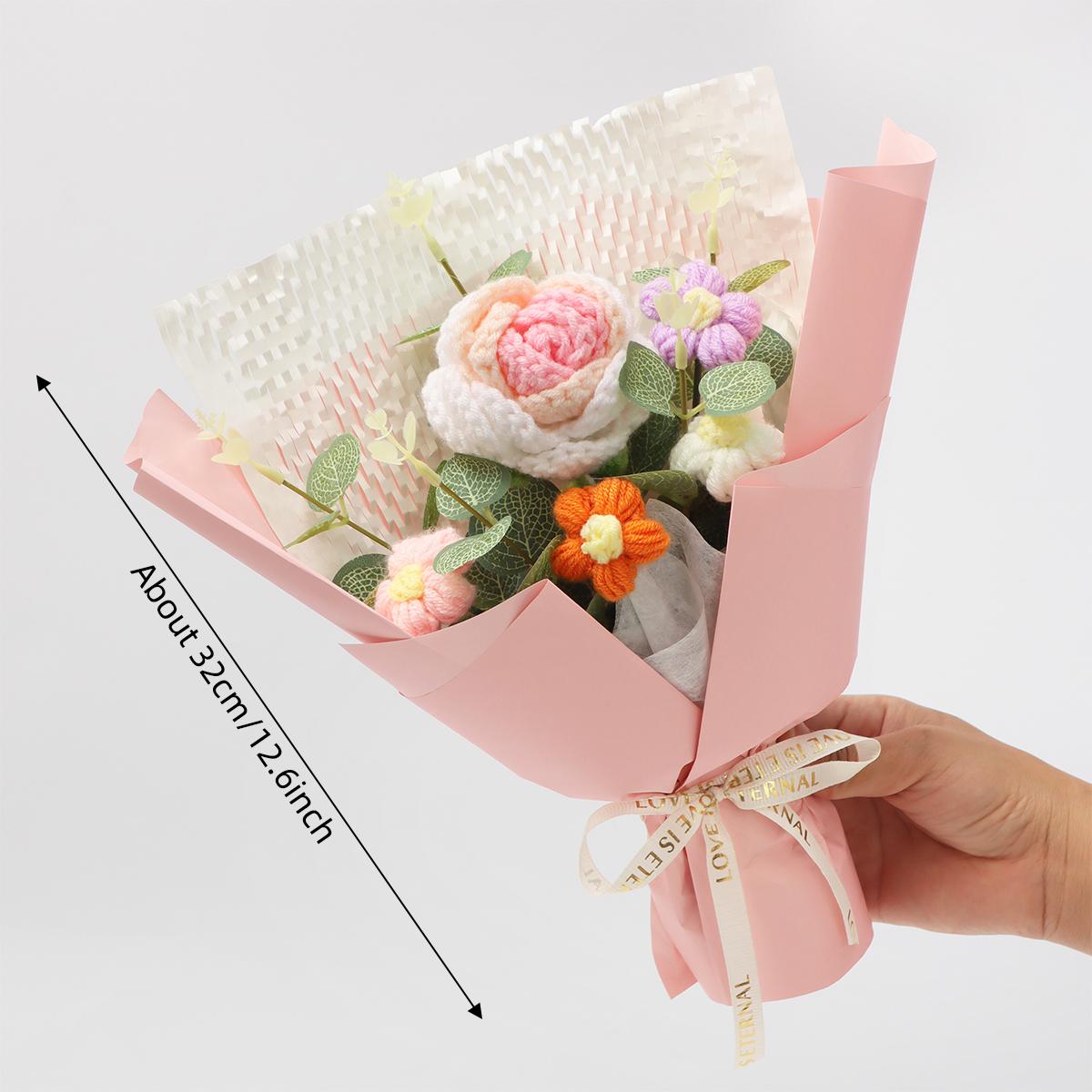 Handmade Pink Flower Bouquet Crochet Rose Perfect Gift for Wife Mother Birthday Anniversary Valentine's Day Mothers Day Christmas