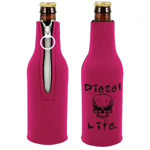 Skull Bottle Koozie Pink with Black Imprint