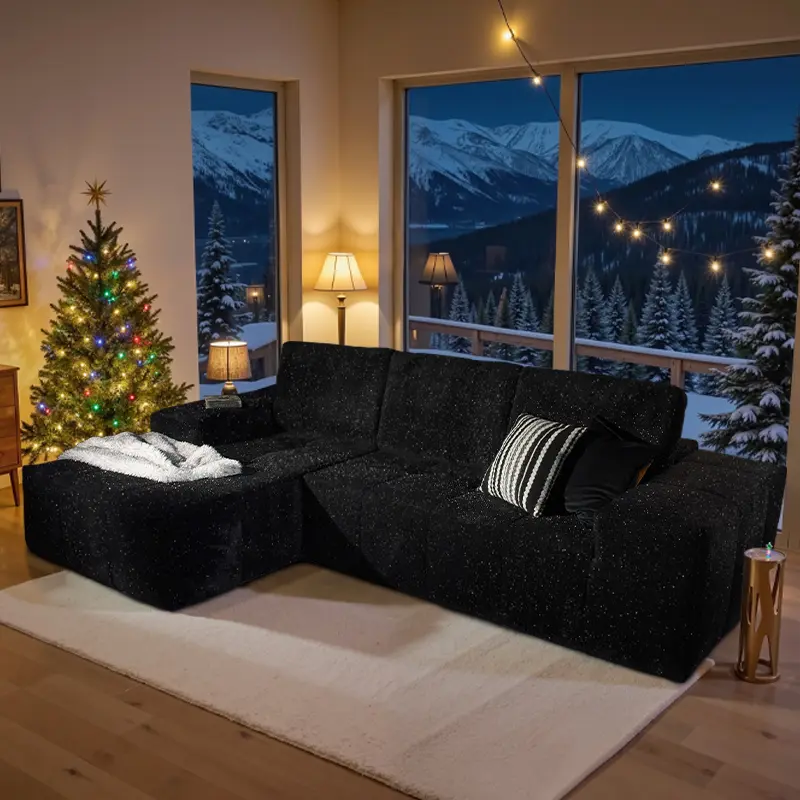 114" Starry Sky Fabric Sectional Couch with Comfy Chaise, Boneless L Shape Sofa with Deep Seat, Minimalist Modular Couches Sleeper for Living Room Lounge,No Assembly Required