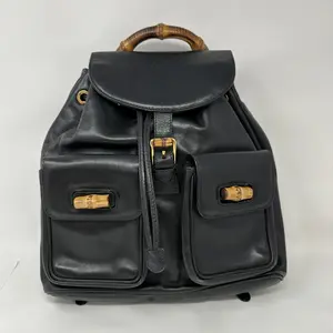 Pre-owned GUCCI LEATHER Backpacks BLACK BAMBOO BACKPACK