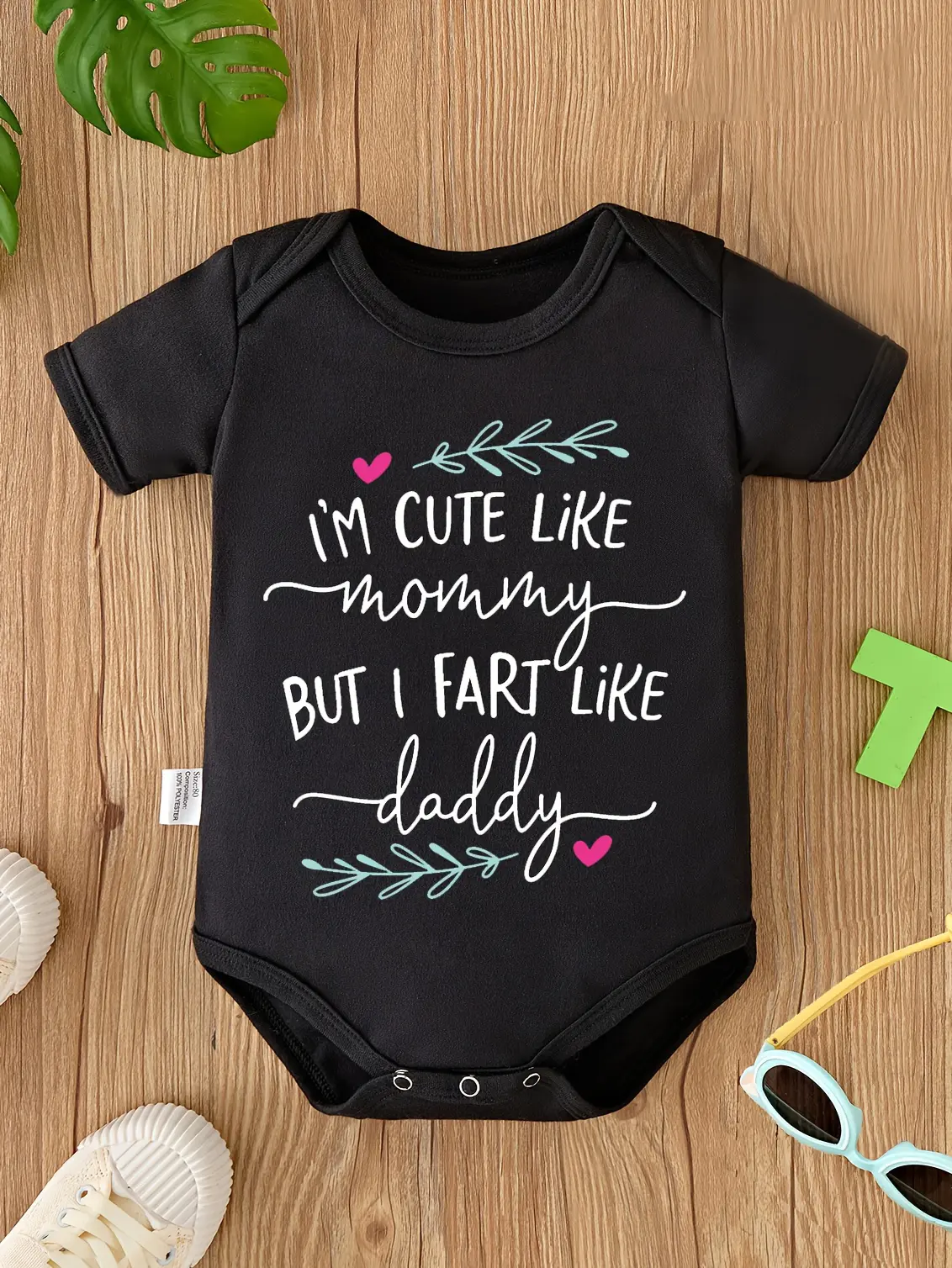 Unisex Baby Bodysuit with Bold Funny Quote, Soft Cotton Short Sleeve Romper with Pink Hearts and Mint Leaves, Durable Newborn Shower Gift, Durable Print Hold, Pink Hearts And Mint Leaves Add Charm, Unisex Baby Fit, Baby Items